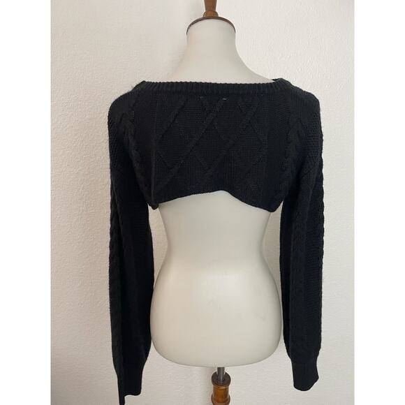 Hera Collection Sweater Super Crop Pullover Distressed Cable Knit - Picture 6 of 9